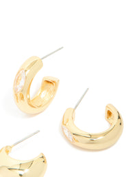 Gold Plated Diamante Chunky & Bezel Open Hoop Earrings 2 Pack - link has visual effect only