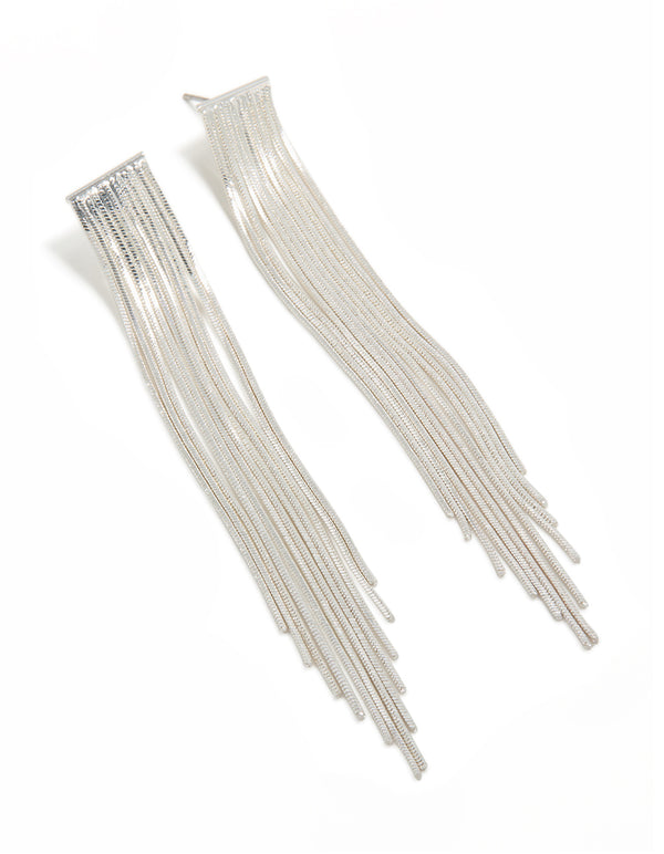Silver Plated Box Chain Waterfall Drop Earrings