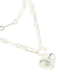 Silver Plated Heart Pendant & Chain Layered Necklace - link has visual effect only