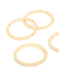 Gold Plated Multi Textured & Diamante Rings 6-Pack - link has visual effect only