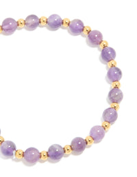 Waterproof Gold Plated Stainless Steel Amethyst Semi Precious Stone Beaded Stretch Bracelet - link has visual effect only