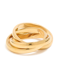 Crafted from waterproof gold plated stainless steel, this triple layered twist moving ring features a dainty design front view - link has visual effect only