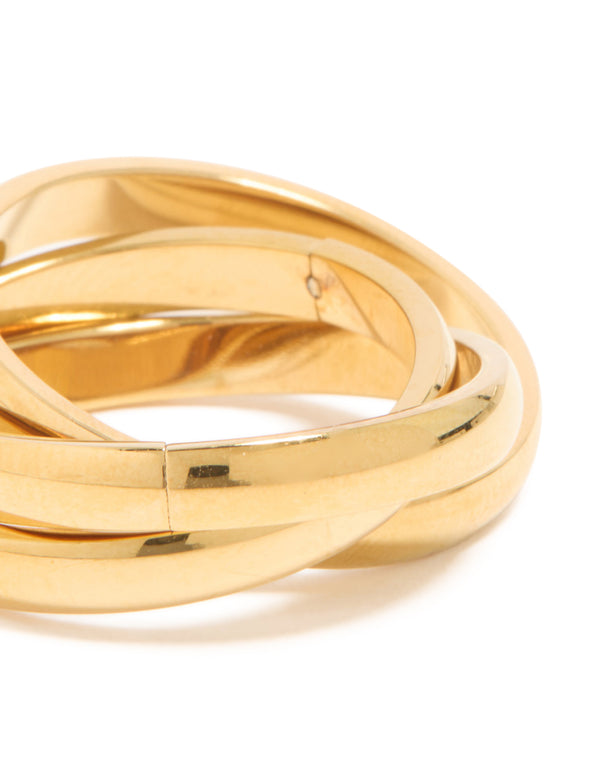 Designed with waterproof gold plated stainless steel, this triple layered twist moving ring in dainty style side detail view