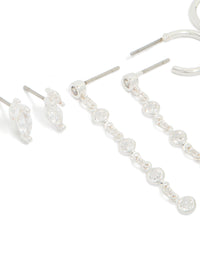 Silver Plated Brass Cubic Zirconia Circle Chain & Stud Earrings 4-Pack - link has visual effect only