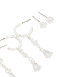 Silver Plated Brass Cubic Zirconia Circle Chain & Stud Earrings 4-Pack - link has visual effect only