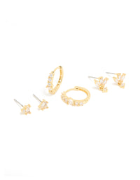 Gold Plated Brass Flower Earrings 3-Pack - link has visual effect only