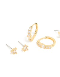 Gold Plated Brass Flower Earrings 3-Pack - link has visual effect only