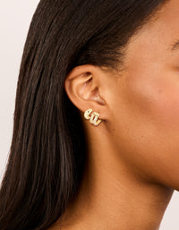 Gold Plated Brass Smooth & Cubic Zirconia Double Hoop Earrings 2-Pack - link has visual effect only