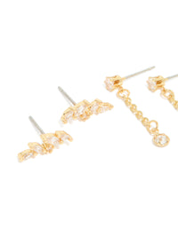 Gold Plated Brass Cubic Zirconia Vine Crawler & Chain Earrings 4-Pack - link has visual effect only