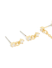 Gold Plated Brass Double Diamante Hoop & Stud Earrings 4-Pack - link has visual effect only