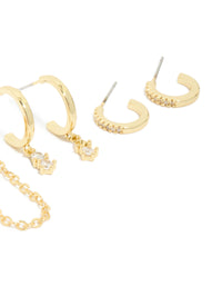 Gold Plated Brass Double Diamante Hoop & Stud Earrings 4-Pack - link has visual effect only