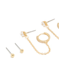 Gold Plated Cubic Zirconia Chain & Huggie Earrings 4-Pack - link has visual effect only