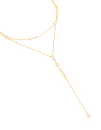 Gold Plated Cubic Zirconia Bezel Layered Y-Necklace - link has visual effect only