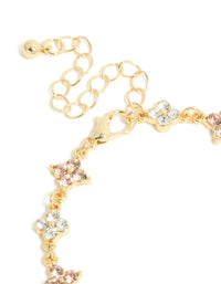 Gold Plated Pink & Clear Cubic Zirconia Flowers Charm Bracelet - link has visual effect only