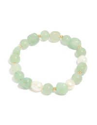 Gold Plated Jade Semi Precious & Freshwater Pearl Stretch Bracelet - link has visual effect only