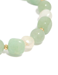 Gold Plated Jade Semi Precious & Freshwater Pearl Stretch Bracelet - link has visual effect only
