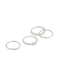 Silver Plated Cubic Zirconia Square Bezel Rings 4-Pack - link has visual effect only