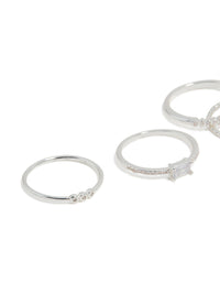 Silver Plated Cubic Zirconia Square Bezel Rings 4-Pack - link has visual effect only