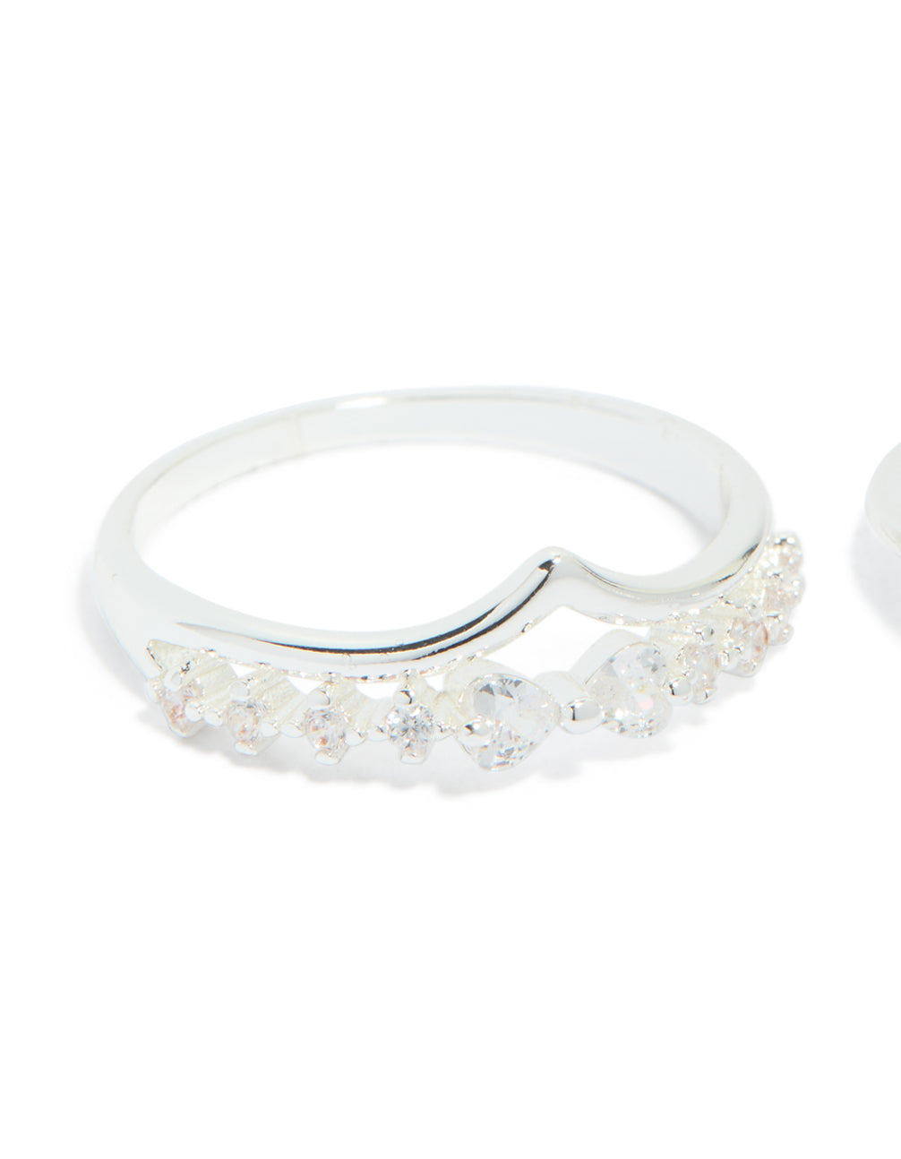 Silver Plated Cubic Zirconia Band & Flower Rings 3-Pack