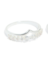 Silver Plated Cubic Zirconia Band & Flower Rings 3-Pack - link has visual effect only