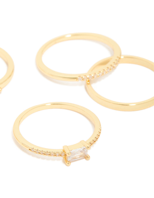 Gold Plated Open Rectangular Cubic Zirconia Rings 5-Pack