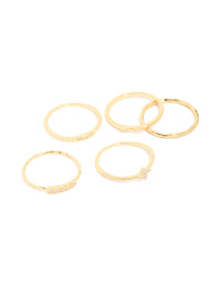 Gold Plated Cubic Zirconia Bezel Set Flower & Molten Rings 5-Pack - link has visual effect only