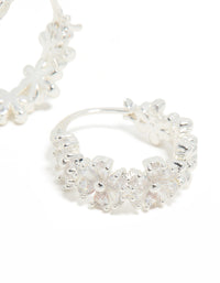 Silver Plated Cubic Zirconia Flower Huggie Earrings - link has visual effect only