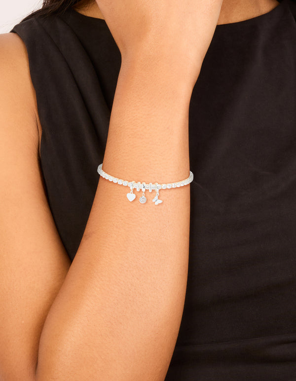 Silver Plated Cubic Zirconia Mixed Charm Tennis Bracelet
