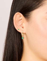 Gold Plated Brass Emerald Cubic Zirconia May Birthstone Earrings 2 Pack - link has visual effect only