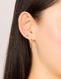 Gold Plated Brass Garnet Cubic Zirconia January Birthstone Earrings 2-Pack - link has visual effect only