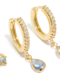 Gold Plated Brass Aquamarine Cubic Zirconia March Birthstone Earrings 2-Pack - link has visual effect only