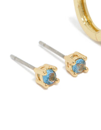 Gold Plated Brass Tanzanite Cubic Zirconia December Birthstone Earrings 2-Pack - link has visual effect only