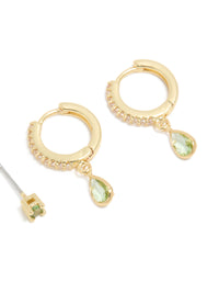Gold Plated Brass Peridot Cubic Zirconia August Birthstone Earrings 2 Pack - link has visual effect only