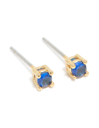 Gold Plated Brass Sapphire Cubic Zirconia September Birthstone Earrings 2-Pack - link has visual effect only