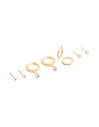 Gold Plated Brass Light Amethyst Cubic Zirconia June Birthstone Earrings 4-Pack - link has visual effect only