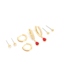 Gold Plated Brass Garnet Cubic Zirconia January Birthstone Earrings 4-Pack - link has visual effect only