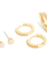 Gold Plated Brass Citrine Cubic Zirconia November Birthstone Earrings 4-Pack - link has visual effect only