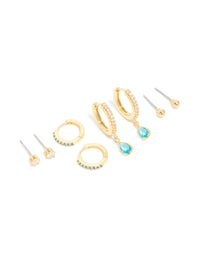 Gold Plated Brass Tanzanite Cubic Zirconia December Birthstone Earrings 4-Pack - link has visual effect only