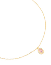 Gold Plated Brass Pink Tourmaline October Birthstone Necklace - link has visual effect only