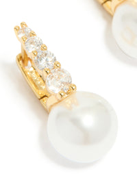 Gold Plated Cubic Zirconia Pavé & Pearl Drop Earrings - link has visual effect only