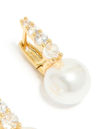 Gold Plated Cubic Zirconia Pavé & Pearl Drop Earrings - link has visual effect only