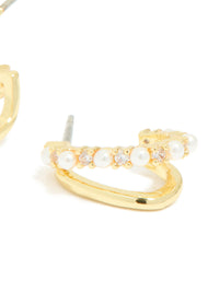 Gold Plated Cubic Zirconia Pearl Inlay Double Layered Open Hoop Earrings - link has visual effect only