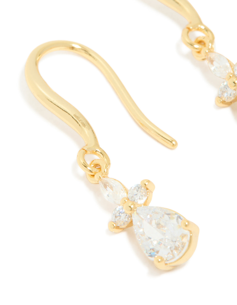 Gold Plated Cubic Zirconia Flower Hook Earrings