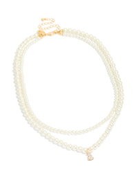 Gold Plated Cubic Zirconia & Pearl Drop Layered Necklace - link has visual effect only