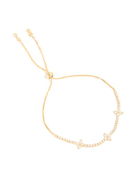 Discover a gold plated cubic zirconia flower toggle bracelet front view - link has visual effect only