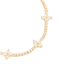 Explore a gold plated cubic zirconia flower toggle bracelet close up view - link has visual effect only