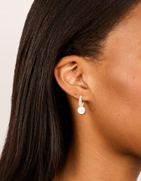 Gold Plated Cubic Zirconia & Pearl Small Pave Open Hoop Earrings - link has visual effect only