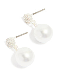 Silver Plated Small Round Cubic Zirconia & Pearl Drop Earrings - link has visual effect only
