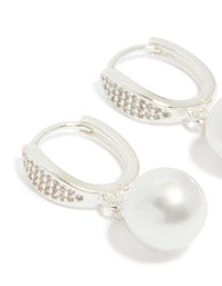 Silver Plated Cubic Zirconia Pearl Huggie Earrings - link has visual effect only