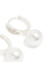 Silver Plated Cubic Zirconia Pearl Huggie Earrings - link has visual effect only
